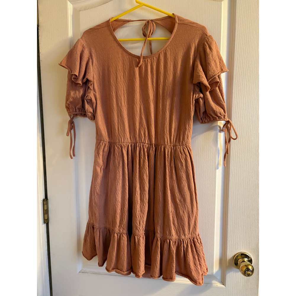 Free People‎ Beach Terracotta Ruffle Sleeve Keyhole Back Mini Dress Medium